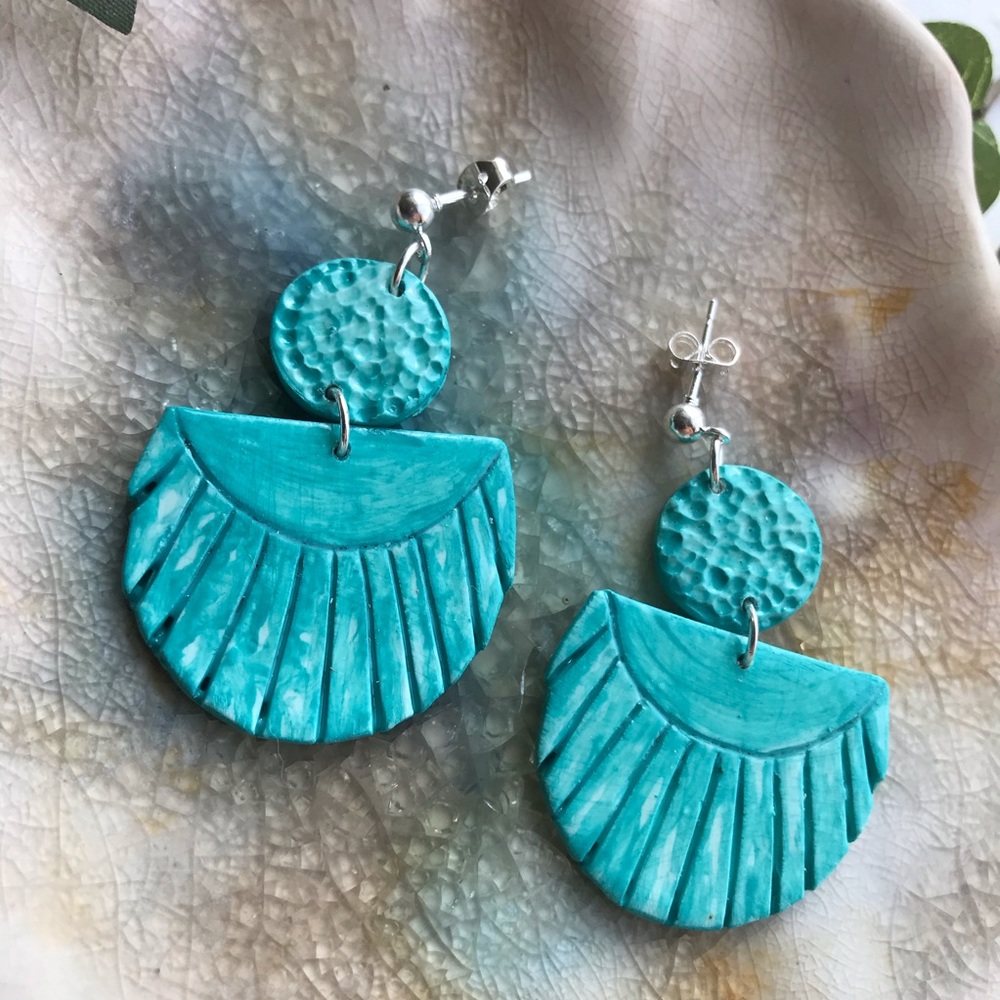 Handmade Polymer Clay Blue Earrings